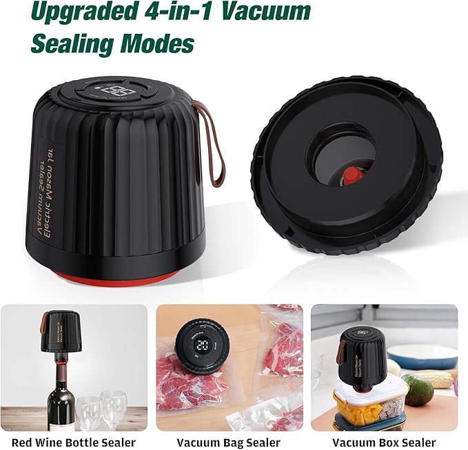 Electric Mason Jar Vacuum Sealer Kit,Upgraded 4 in 1 Automatic Stop Mason Jar Vacuum Sealer for Wide and Regular Mouth Mason Jars Wine Bottle Food Storage Box Vacuum Bag