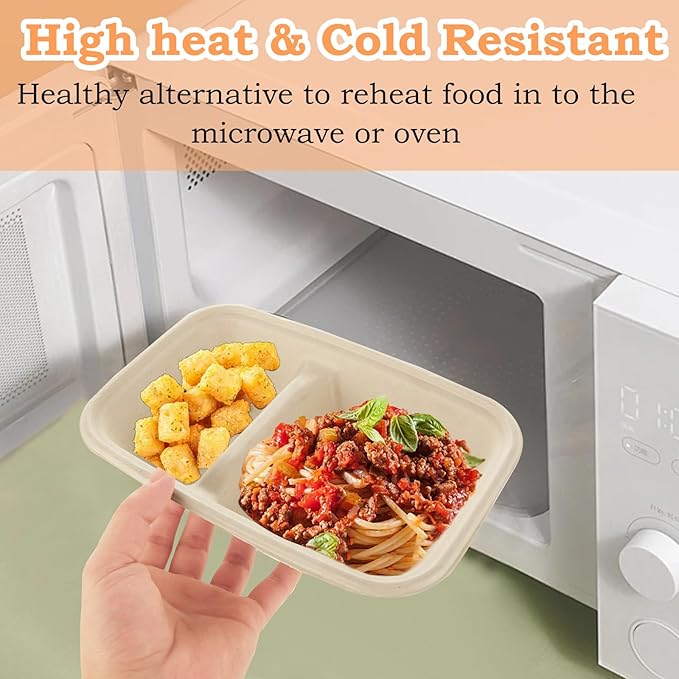 100PCS 2 Compartment Paper Bowls Disposable Meal Prep Containers Paper 2 Compartments Paper Chip and Dip Bowls for Nacho, Cheese, Chip and Salsa, Microwavable