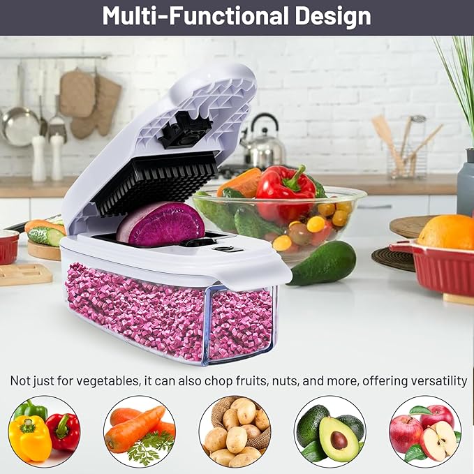 Vegetable Chopper - Veggie and Food Chopper Combo - Onion Chopper with Container - Mandoline Slicer for Kitchen, White/Black, HF5-01