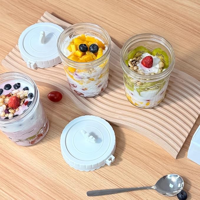4 Pack Overnight Oats Containers With Lids and Spoons, 20 Oz Glass Oats Containers Jars, Leak Proof Mason Jars With Airtight Lids, Overnight Oat Jar For Milk, Cereal, Fruit