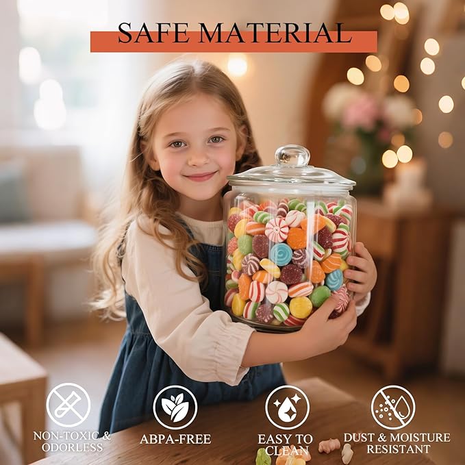 MASTERTOP Large Glass Jar with Lid, Airtight Glass Storage Containers with Lids, Wide Mouth Cookie Candy Jar with Leak Proof Rubber Gasket Lid,1 Gallon Clear Jars for Candies,Dry Food,Snacks
