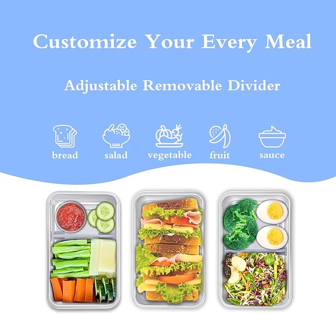 Stainless Steel Bento Lunch Box for Adult, 42oz Leak-Proof Lunch Box Containers, Microwave-Safe, with Adjustable Divider, Convenient Metal Lunchbox for Work, Travel