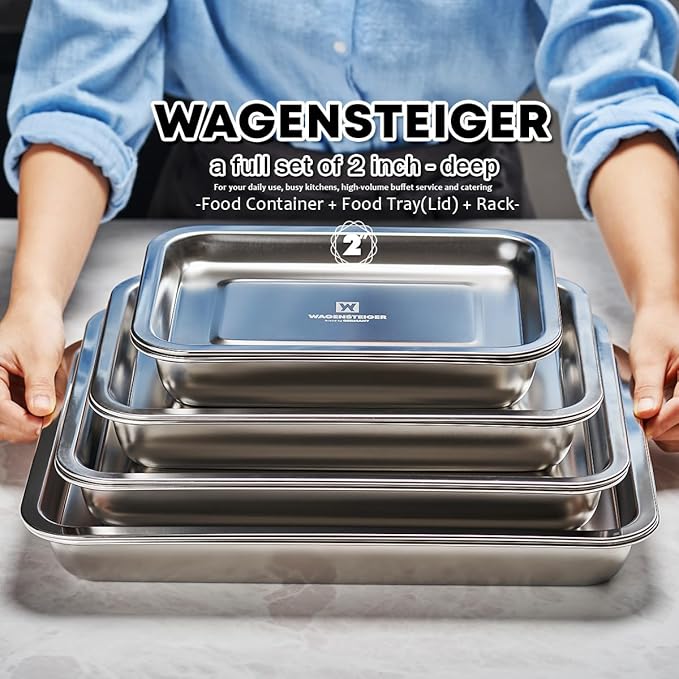 Stainless Steel Food Prep Container with Rack & Lid (Tray), 3.7Quarts, Catering Pans, Restaurant Pans, Buffet Party Pan, Roasting Pan with Rack, Bakeware Roaster, Casserole (1304 / No4)