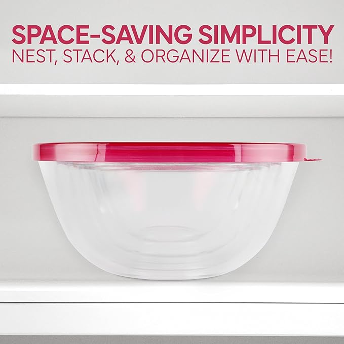 COOK WITH COLOR 12 Pc Glass Mixing Bowl Set with Lids – Borosilicate Glass Nesting Bowls for Cooking, Baking and Meal Prep, Rose