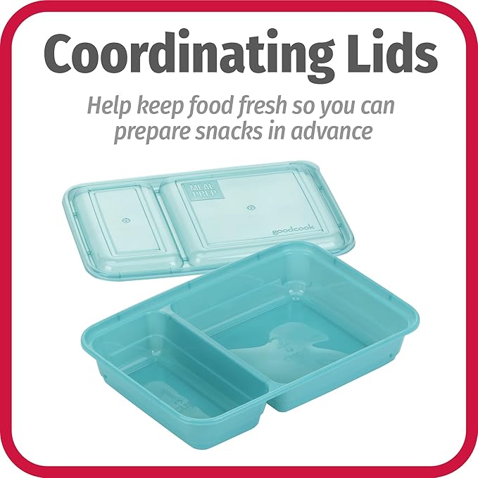 GoodCook Meal Prep Rectangle Two Compartment 20-Piece, Teal, Made without BPA