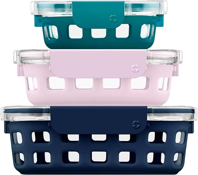 Ello Duraglass Mixed Meal Prep Sets Leak-Proof Glass Food Storage Containers with Silicone Sleeves and Airtight BPA-Free Lids, Dishwasher, Microwave, and Freezer Safe