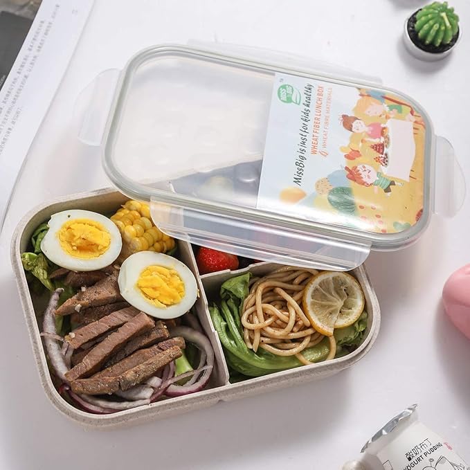 MISS BIG Bento Box, Bento Box for Kids&Adults,Ideal Leak Proof Lunch Box Kids,Mom’s Choice Kids Lunch Box, No BPAs and No Chemical Dyes,Microwave and Dishwasher Safe Lunch Containers(White M+ Blue L)