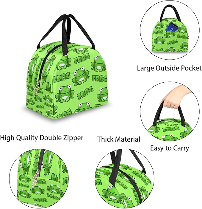 Insulated Lunch Bag for Women Men Green Frog Waterproof Thermal Tote Bag Reusable Lunch Box Container Lunch Holder Leakproof Lunch Cooler Bag Picnic Travel Work