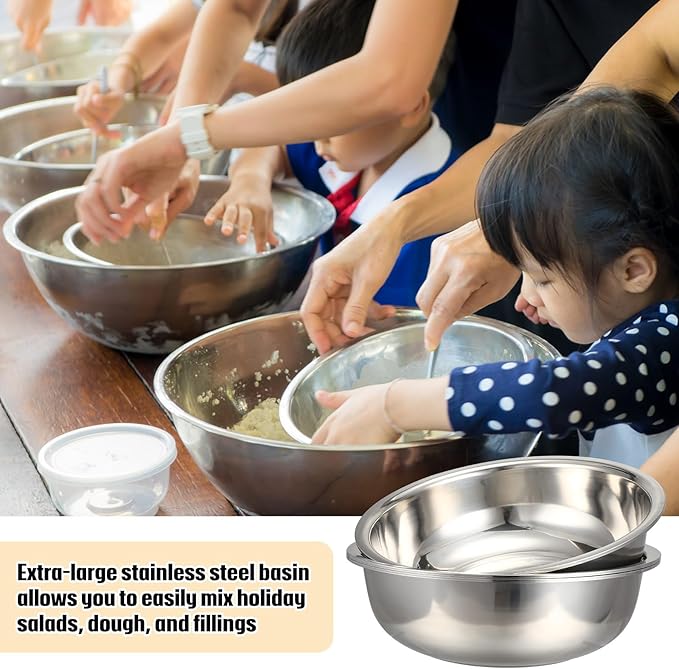 Nuogo 4 Pcs Stainless Steel Mixing Bowls Metal Mixing Bowls Extra Large Basin Salad Basin Deeper Edge Dishwasher Safe Mirror Finish for Home and Commercial, Silver (16 Inch 13 Qt)