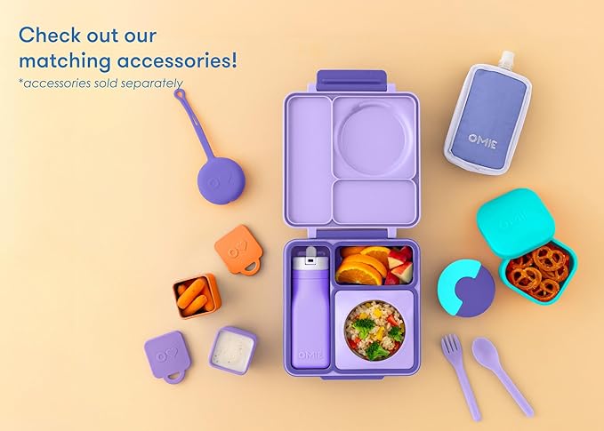 OmieBox Bento Box for Kids - Insulated Bento Lunch Box with Leak Proof Thermos Food Jar - 3 Compartments, Two Temperature Zones - (Purple Plum) (Single)