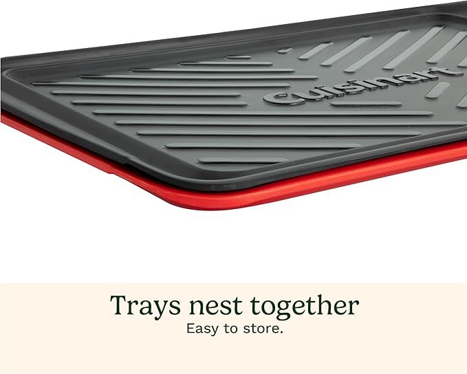 Cuisinart Grilling Prep and Serve Trays, 17x10.5 inch BBQ Safe for Food Handling, 2 Dishwasher Safe Nesting Trays Black and Red, Perfect Grilling Tray for Cooked and Raw Meat, Fits 6 Burgers
