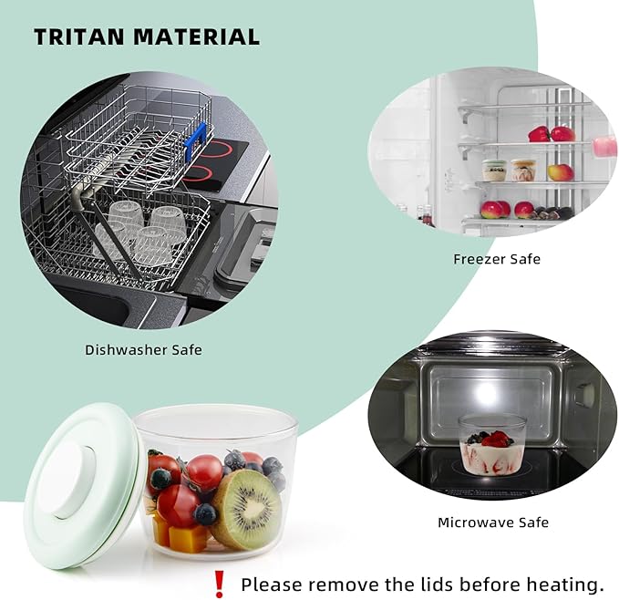 Tritan Overnight Oats Containers, Set of 4 | 14oz Leakproof Pop Airtight Yogurt Container, Shatterproof Chia Pudding Jars with Lids | Microwavable, Dishwasher-Safe, Green