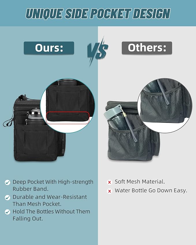 HSHRISH Xlarge Expandable Tactical Lunch Box for Adults, Durable Leakproof Insulated Lunch Cooler Bag for Men Work Office Outdoor Picnic Trips Camping, 36 Cans/22 L, Black