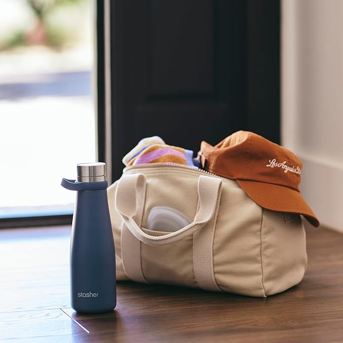 Stasher On-The-Go Boxed Starter Kit 5-Pack, Premium Silicone Reuseable Food Storage Bags, Deep Ocean, Water Bottle, Multi-Use Travel Containers, BPA Free, Leak-free, Dishwasher Safe, Eco-Friendly