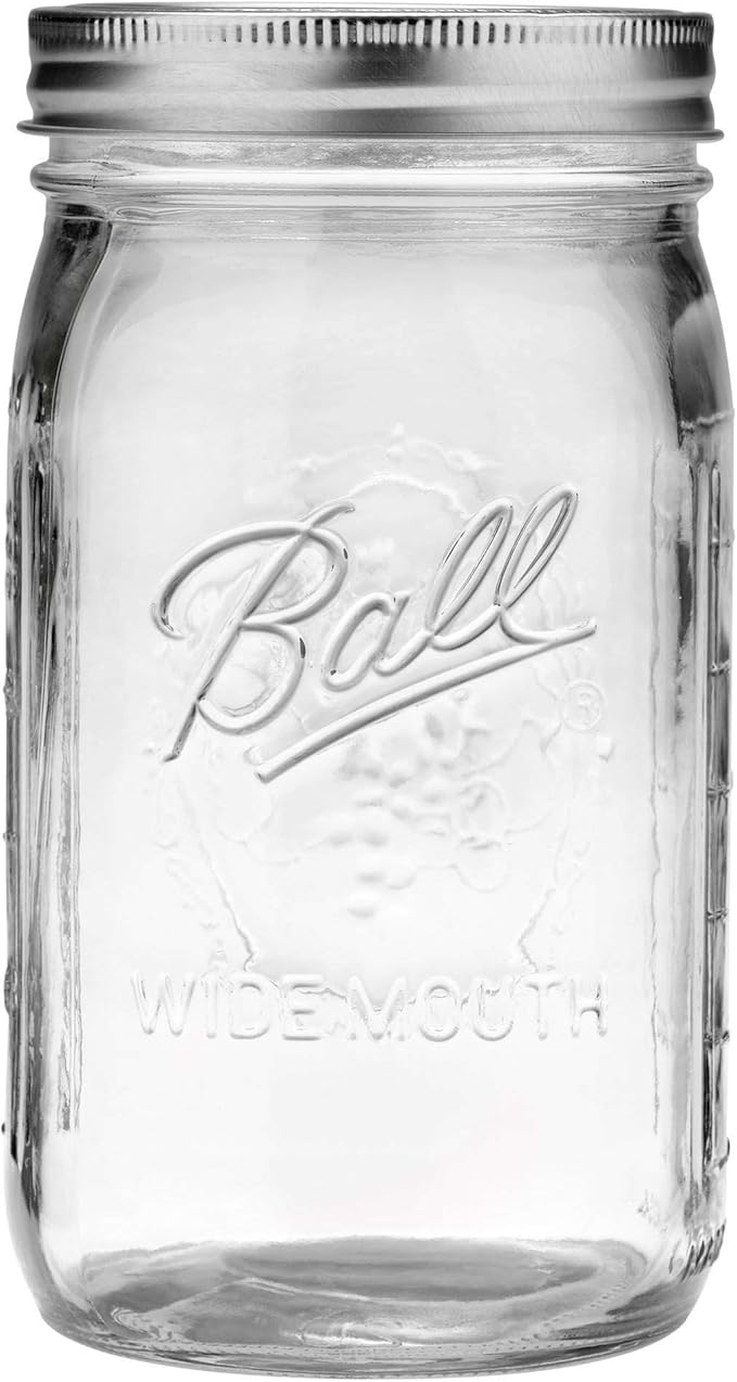 Ball Wide Mouth Clear Glass Canning Quart 32 Oz Mason Jars with Lids, 12 Pack