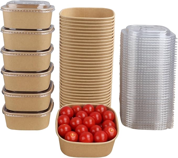 17 oz Disposable Kraft paper bowls with lids,Food containers Soup Bowls Party Supplies Treat Bowls 50 Pack