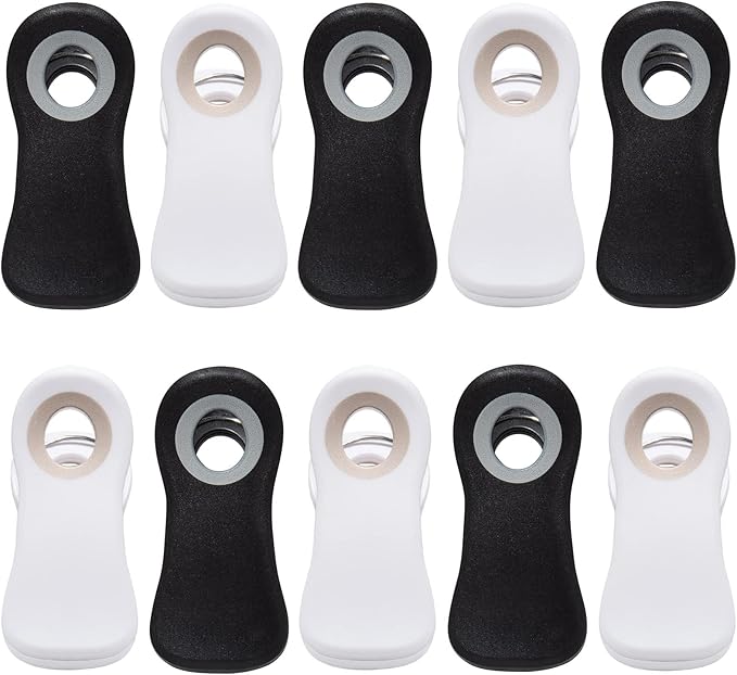 All Purpose Magnetic Clips - Chip & Bag Clips, Refrigerator Magnets for Bread, Snack & Food Bags (Pack of 10, Black & White Colors)