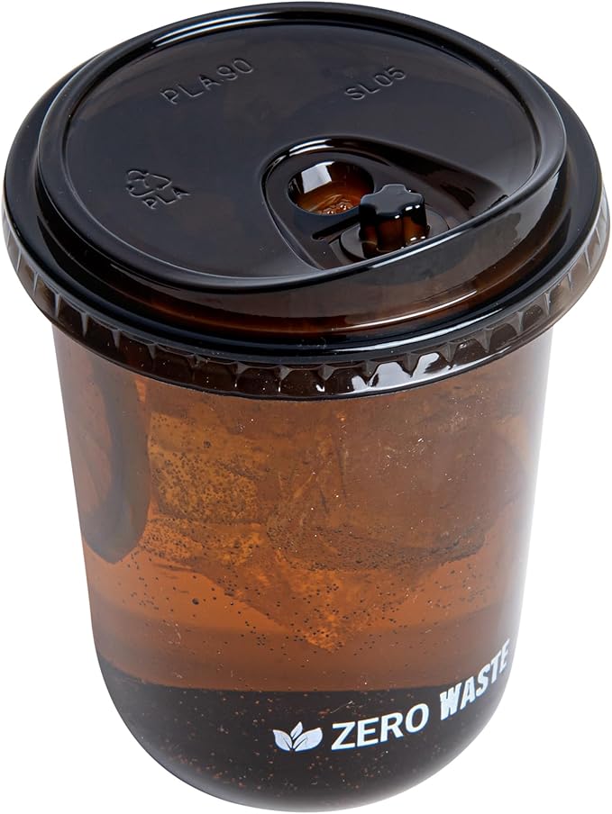LIDS ONLY: Zero Waste 3.5 x 3.5 Inch Plastic Lid, 100 Disposable Sippy - Cups Sold Separately, Commercially Compostable, Black PLA, Fits 12, 16, and 24 Ounce Cups - Restaurantware