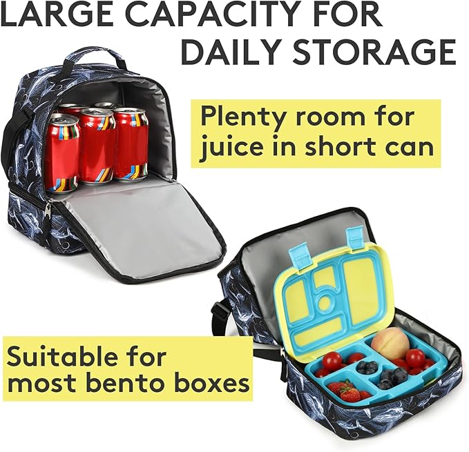Tilami Lunch Bags Insulated Adjustable Strap Zipper, Water-Resistant Cooler Bags, Bento Bags for Kids Toddlers (Shark)