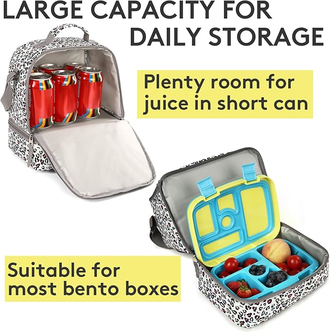 Tilami Lunch Bags Insulated Adjustable Strap Zipper, Water-Resistant Cooler Bags, Bento Bags for Kids Toddlers, Leopard