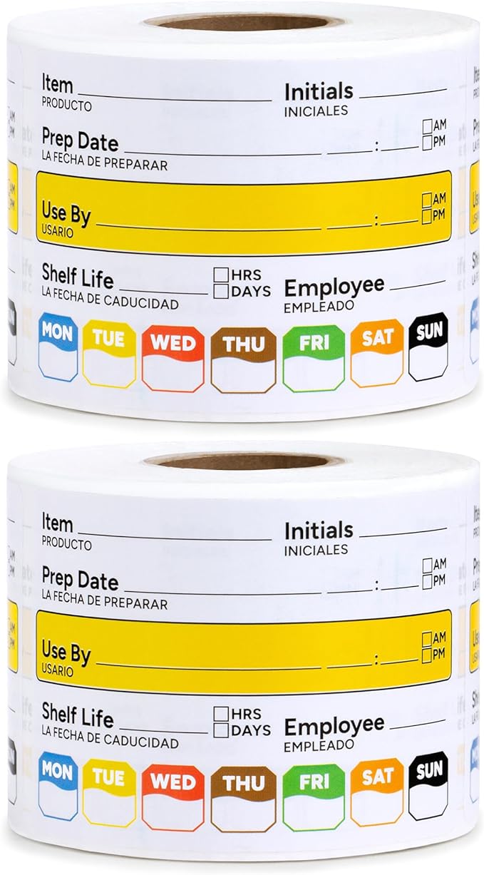 Restaurant Quality Shelf Life Food Rotation Labels Vinyl, 2” x 3” Self-Adhesive Removable Freezer Food Labels Stickers, Perfect for Reusable Containers, Food Date Sticker (Large, Count, 2)