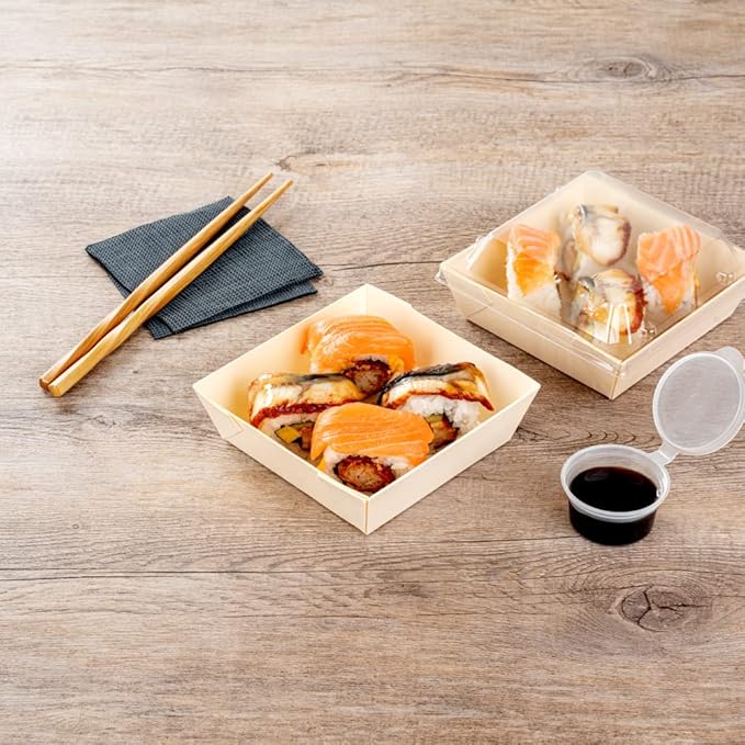 Restaurantware Taipei 14 Ounce Food Containers 100 Square Wooden Bento Boxes - Lids Sold Separately Grease Impermeable Poplar To Go Boxes Disposable Serve Noodles Dumplings And More