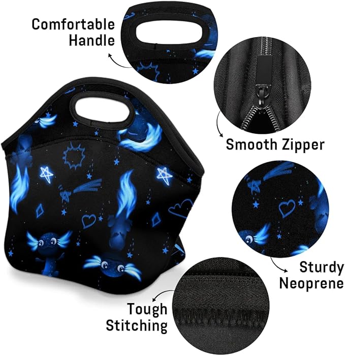 Kids Lunch Box for Boys Girls Blue Axolotl Insulated Neoprene Children Lunch Bags Sturdy Soft Bag & Reusable Cooler Lunch Thermal Meal Tote Kit for School