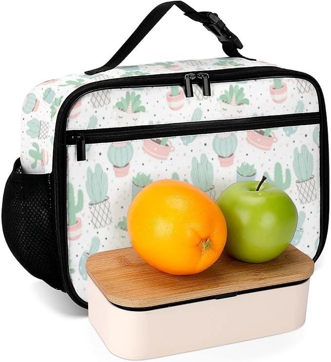 Cute Cacti Succulents Reusable Lunch Box Insulated Lunch Bag Cooler Bag Lunchbox Meal Food Container Tote Bag for Women Kids Girls School Camping Hiking Picnic Beach Travel