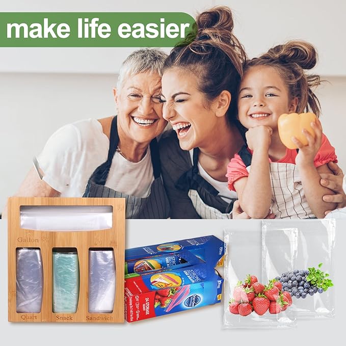 Premium Quality Solid Bamboo One Piece Plastic Bags Organizer, Food Storage Bag Dispenser for Kitchen Drawer, Bamboo Plastic Bag Organizer, Home Organization for Gallon Quart Snack Sandwich Bags