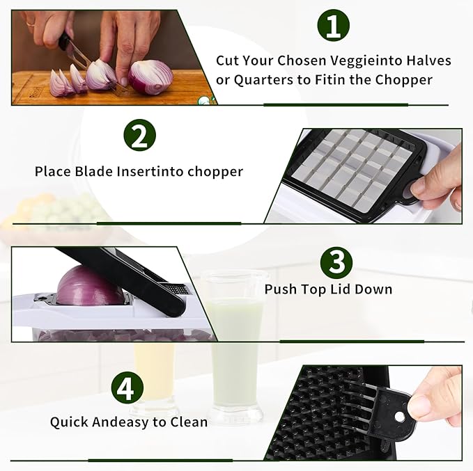 Multifunctional vegetable cutter 23 in 1 vegetable slicer, cucumber slicer, potatoes, tomatoes, zucchini, garlic, eggs, vegetable cutter with container and lid, salad cutter, dicing machine, shredder