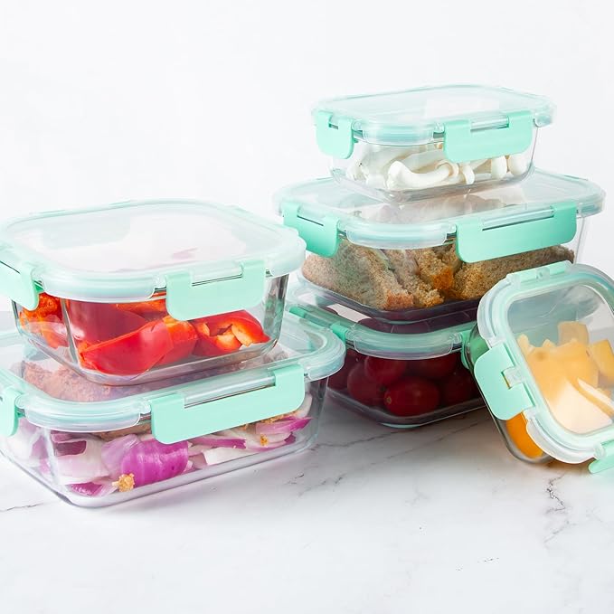 C CREST 12 Pack Airtight Glass Containers for Fresh and Tasty Food Storage, Multi-Size for Efficient Kitchen Storage