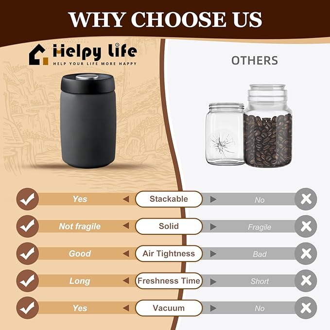 Coffee Vacuum Canister | 16oz Coffee Bean Storage | Stainless Steel Airtight Food Storage Container | Press Out Excess Air Preserve Food Freshness | Perfect for Coffee Beans,Loose Tea, Grey