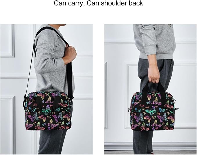 Rainbow Butterfly Lunch Bag for Man and Women Water-Resistant Fabric Portable Lunch Box, Insulated Meal Tote with Front Pocket