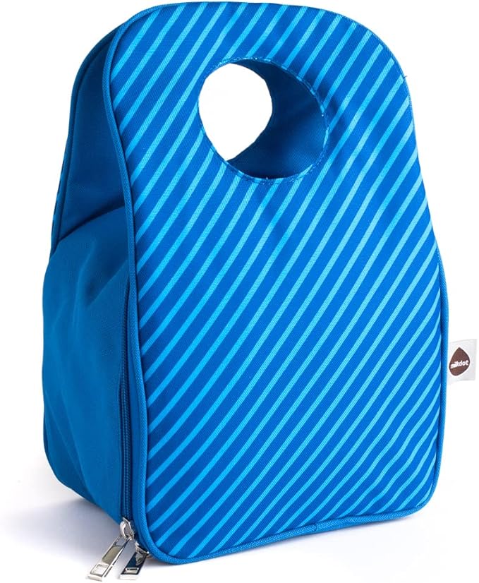 Designer Insulated Lunch Bag, Blue Reusable Cooler Tote for Food & Drinks, Perfect for Women, Men and Kids, Stylish for boy and girls of all ages (Blue Stripe)