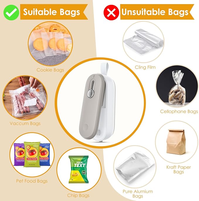FEPPO Mini Bag Sealer, Bag Sealer with Cutter 2 in 1 Heat Sealer, Portable Chip Sealer Handheld Food Sealer Mini Sealing Machine For Plastic Bags Chip Bags Food Storage (Battery Included)