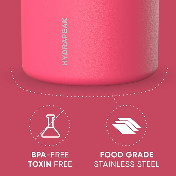 Hydrapeak 25oz Stainless Steel Vacuum Insulated Thermos Food Jar for Hot Food and Cold Food, Wide Mouth Leak-Proof, 10 Hours Hot and 16 Hours Cold (Hot Pink)