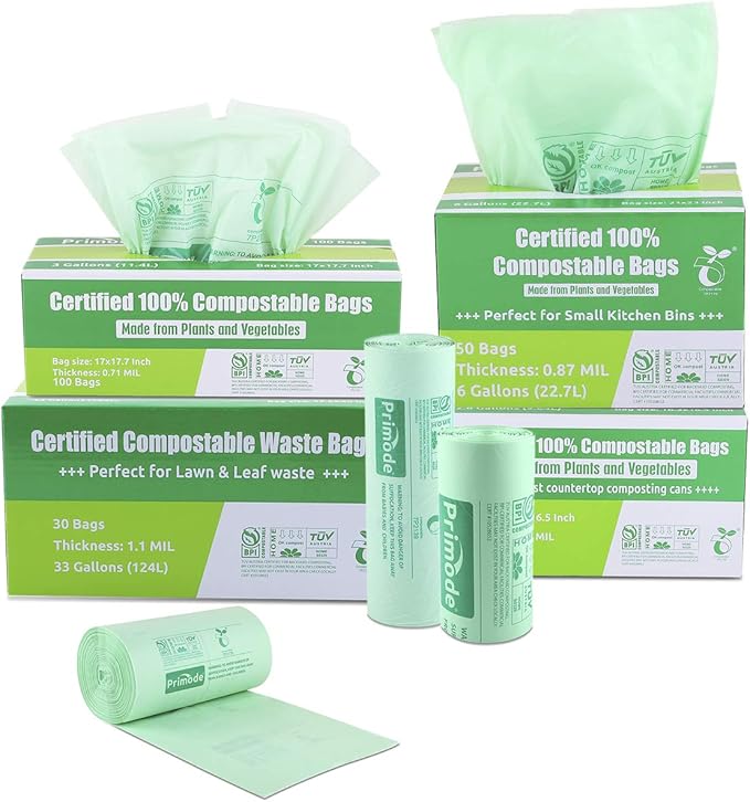 Compost Bags, Compostable Trash Bags 3 Gallon Compostable Bags 100 Count Small Compost Bags for Countertop bin Extra Thick 0.71 Mil. ASTM D6400 Certified By BPI and TÜV AUSTRIA
