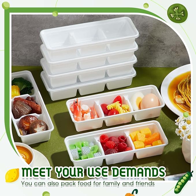 Hushee 100 Pack 17 oz Small Meal Prep Containers 3 Compartments with Lids, Disposable Plastic Bento Boxes Reusable Stackable Food Containers Travel Lunch Boxes for Office, Picnic (White)