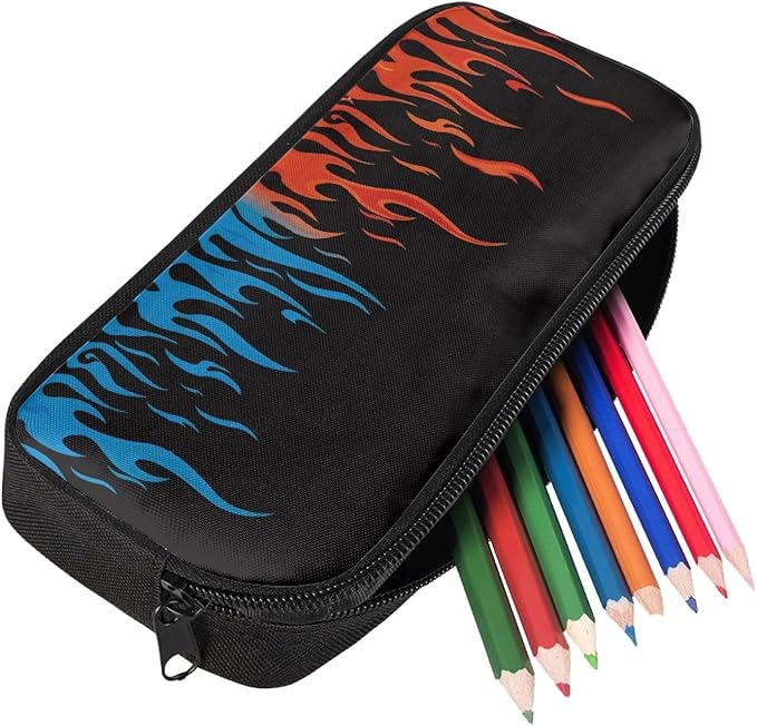 Dolyues Fire Backpack Set with Lunch Box Black Pencil Case 3 PCS Bookbag 17 Inches Waterproof College Style Backpacks Waterproof College Style Boys Cool