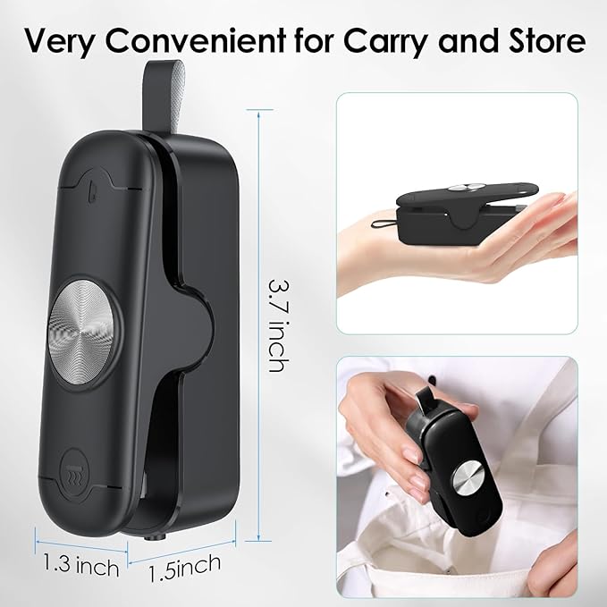 2 Pack Mini Bag Sealer, 2 in 1 Sealer and Cutter, Portable Heat Sealer Machine, Chip Heat Resealer for Snacks & Food Storage, Black/White (Batteries Included)