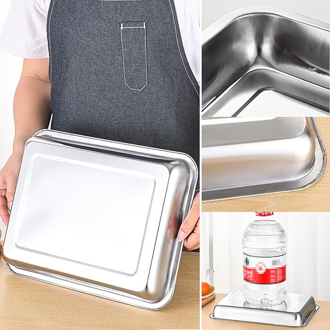 3Pcs Stainless Steel Breading Trays Set, Breading Dishes for Chicken Breasts, Marinating Meat and Prepping Meals (10.4" x 7.7" x 1.9")