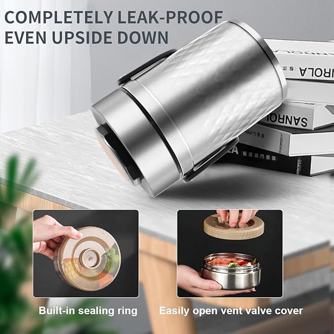 67oz Thermos for Hot Food,3-Layer Sealed Stackable Food Thermos,with Lunch Bag Soup Thermos Wide Mouth,It Is Suitable for Daily Office Meals, and Outdoor Meals (Silver)
