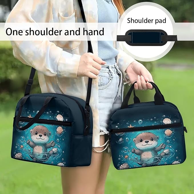 Showudesigns Sea Otter Lunch Bag for Girls 10-12 8-10 Boys Lunch Box Kids Food Containers Reusable Lunchbox Bags for School Work Office Shopping Cooler Tote Bag Blue