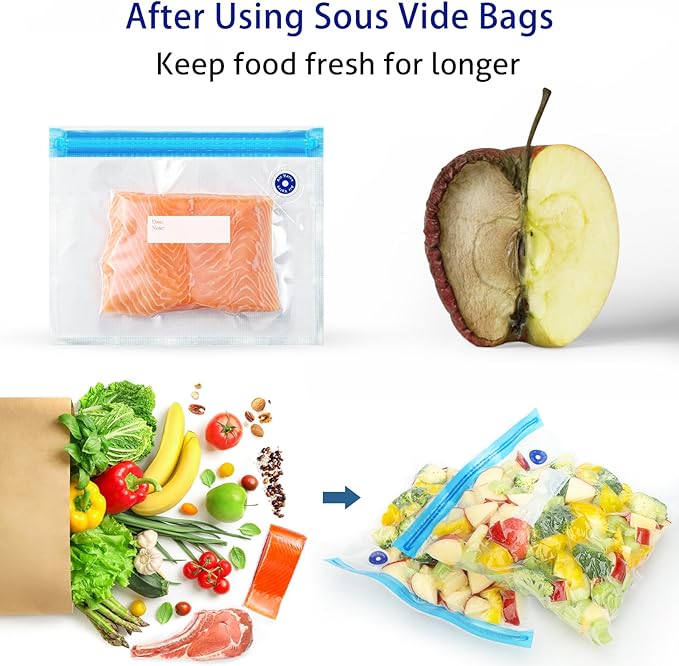 Reusable BPA Free Vacuum Sealer Bags (8.5 * 8.5in), 31 Pcs (24 Pcs Vacuum Zipper Bags & 2 Seal Clips & 5 Air Valves), Plastic, Clear, Double Zipper Seal, Microwaveable, Food Storage, Cooking