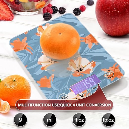 Food Scale Kitchen Scale Food Scales Digital Weight Grams and Ounces Small Electronic Food Scale for Baking Cooking Flowers Blue
