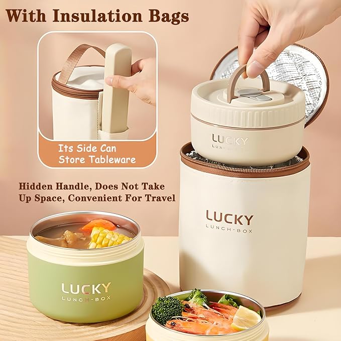Stainless Steel Lunch Box, 3-Tier Insulated Bento Box Microwave Safe Soup Bowl for Adults, Thermal Food Container for Office Workers (Brown, 1pcs, 400ml)