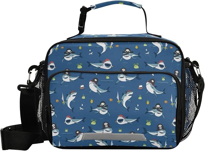 Pirate Shark Kids Lunch Bag Sea Animal Insulated Lunch Bags Reusable Lunch Box Lunch Tote Bag for School Office Work Picnic