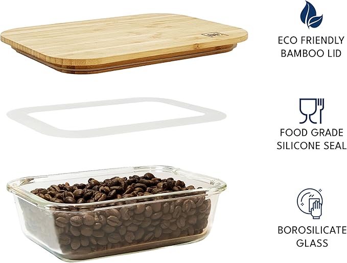 DE Glass Food Storage Containers with Bamboo Lids (Pack of 4) Eco Friendly Glass Meal Prep Containers Reusable BPA Free Bento Lunch Box Airtight Plastic Free Glass Container with Lid
