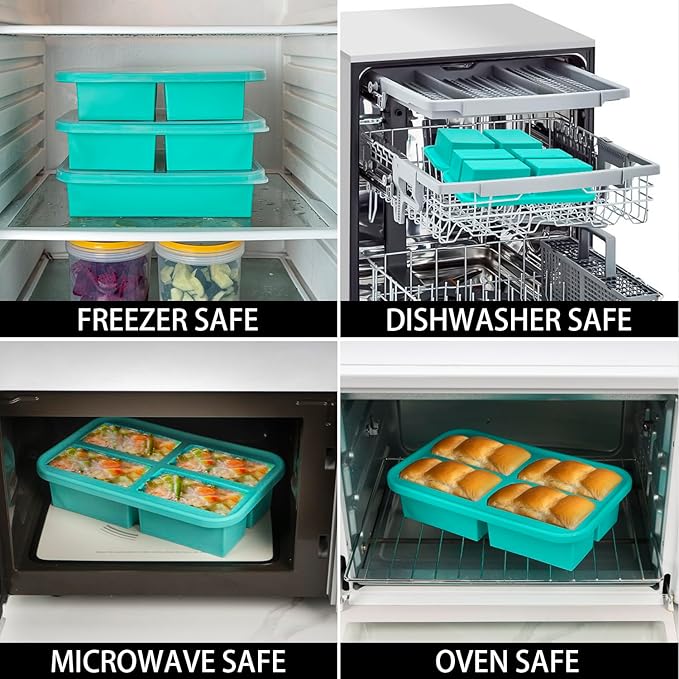 Bundle of 8 Pack Collapsible Food Storage Containers with Lid Blue + 3 Pack Silicone Freezer Trays with Lids Aqua