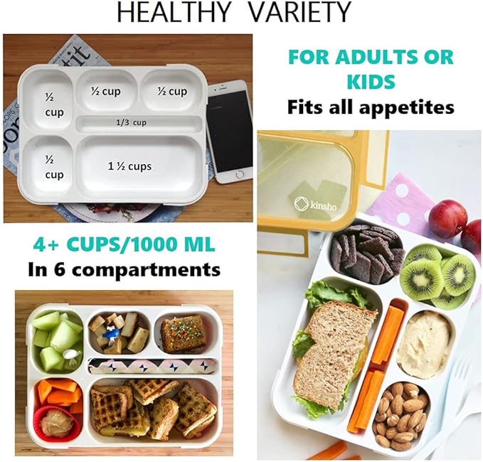 Bento Lunch Box for Kids, Boys, Girls, Adults, 6 Compartment Lunch-Boxes, Leakproof School Snack or Meal Portion Container, Utensils, BPA-Free, Orange